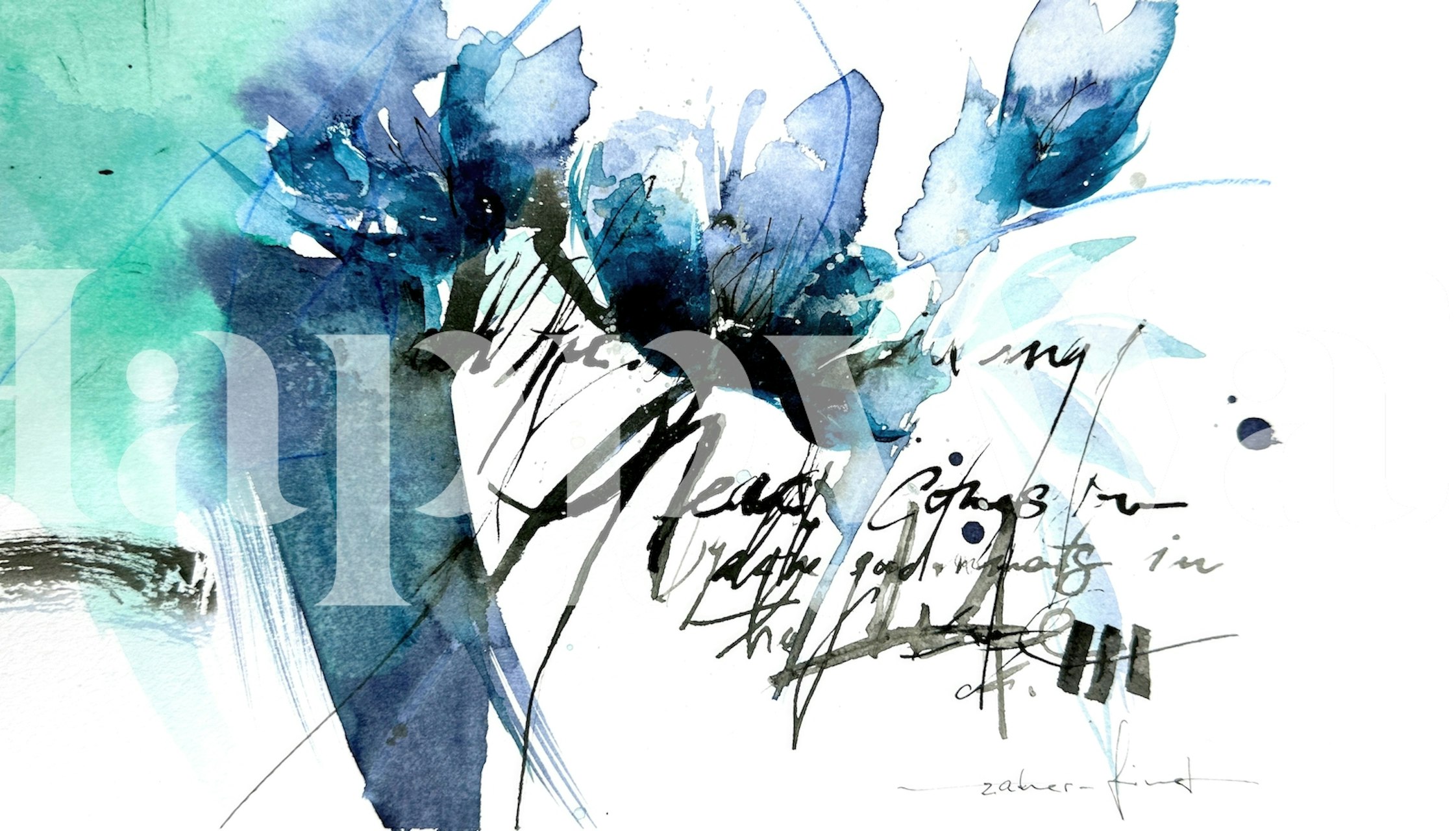 Floral wallpaper in a room with blue and green tones