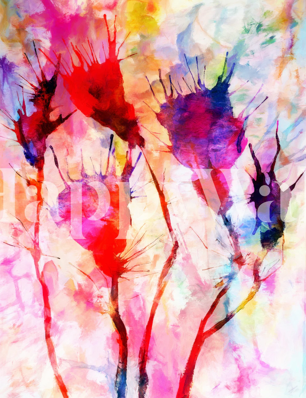 Colorful abstract floral design with pink and red hues wallpaper