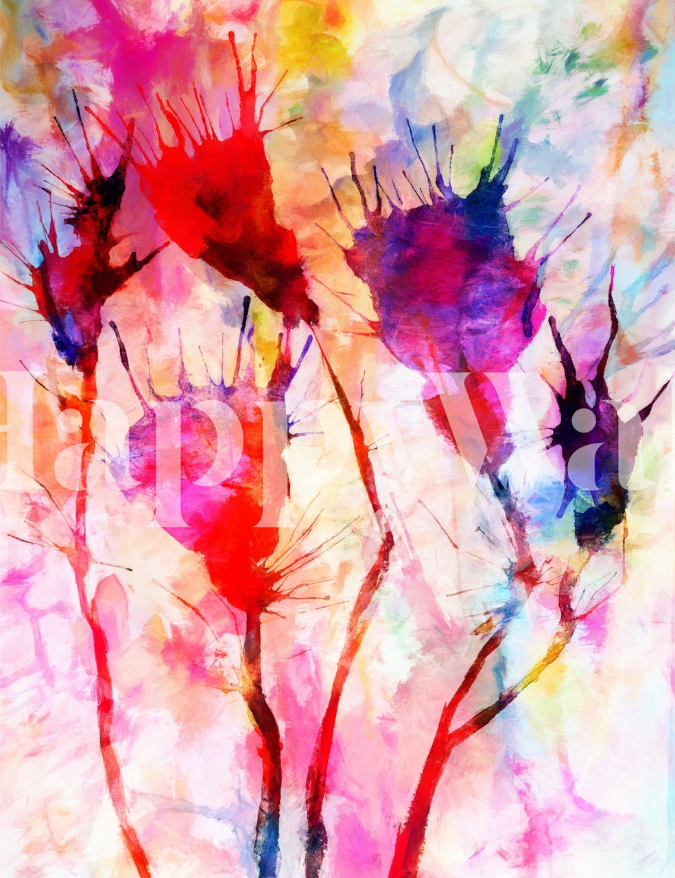 Colorful abstract floral design with pink and red hues wallpaper