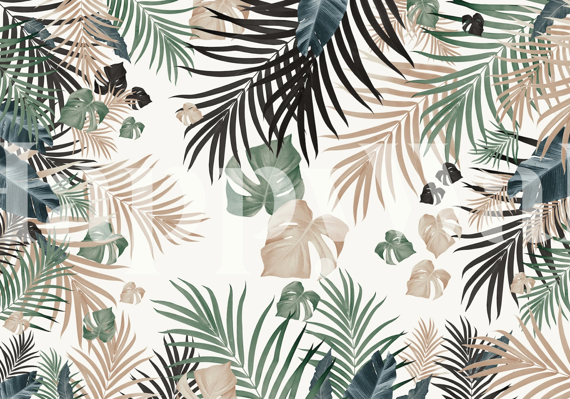 Tropical green palm leaves on a light background wallpaper