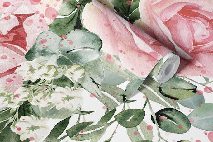 Elegant watercolor roseswallpaper roll