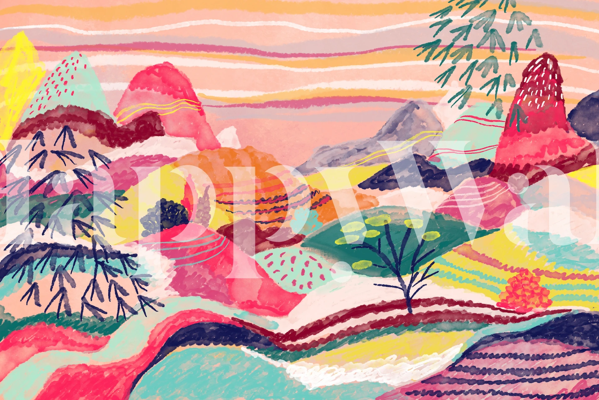 Dreamy Landscape wallpaper in a colorful room