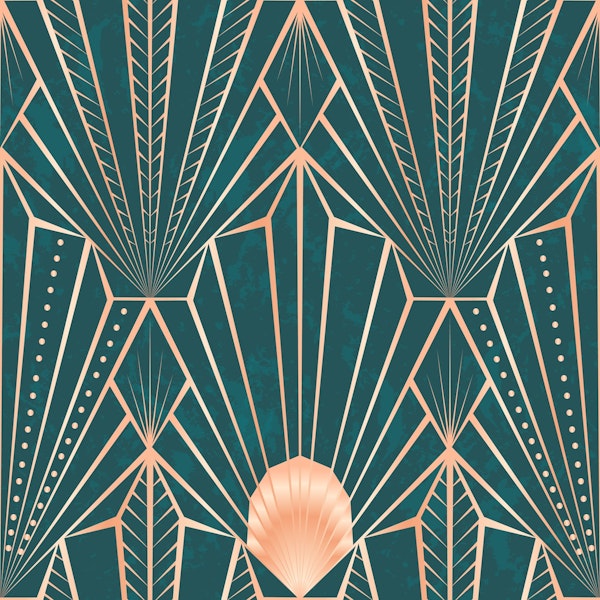 Modern Art Deco Shells - Rose Gold on Emerald