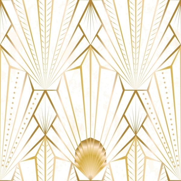 Modern Art Deco Shells - Gold on White marble