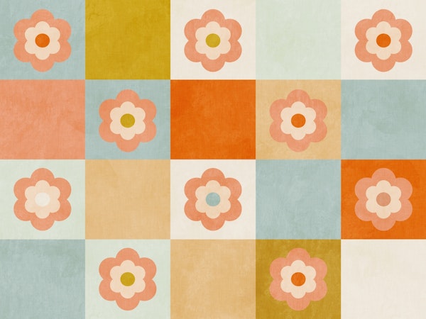 Mid century retro daisy checkers