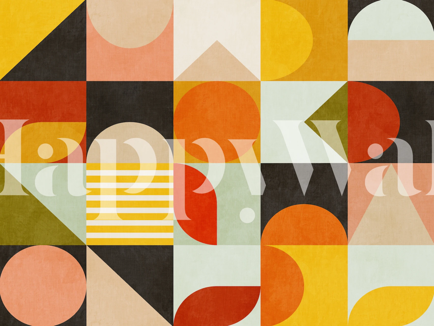 Geometrische Formen in Gelb, Orange, Rosa, Grün und Schwarz Tapete