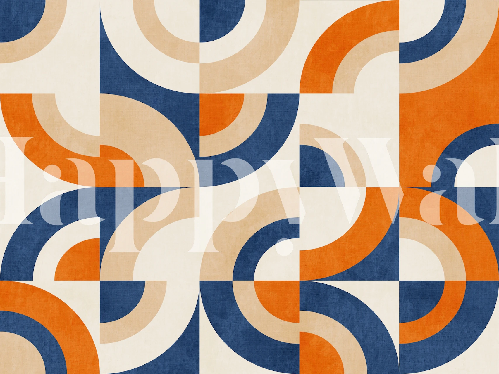 Mid-Century Checkered Arcs wall mural with a geometric pattern in terracotta, sand, and navy colors