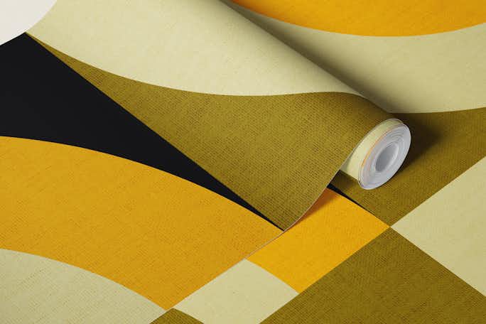 Mid-Century Arcs and Checkers, Mustard-Yellowwallpaper roll