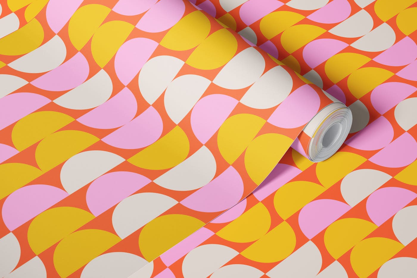 Pink and Yellow Geometric Shapes wallpaper roll