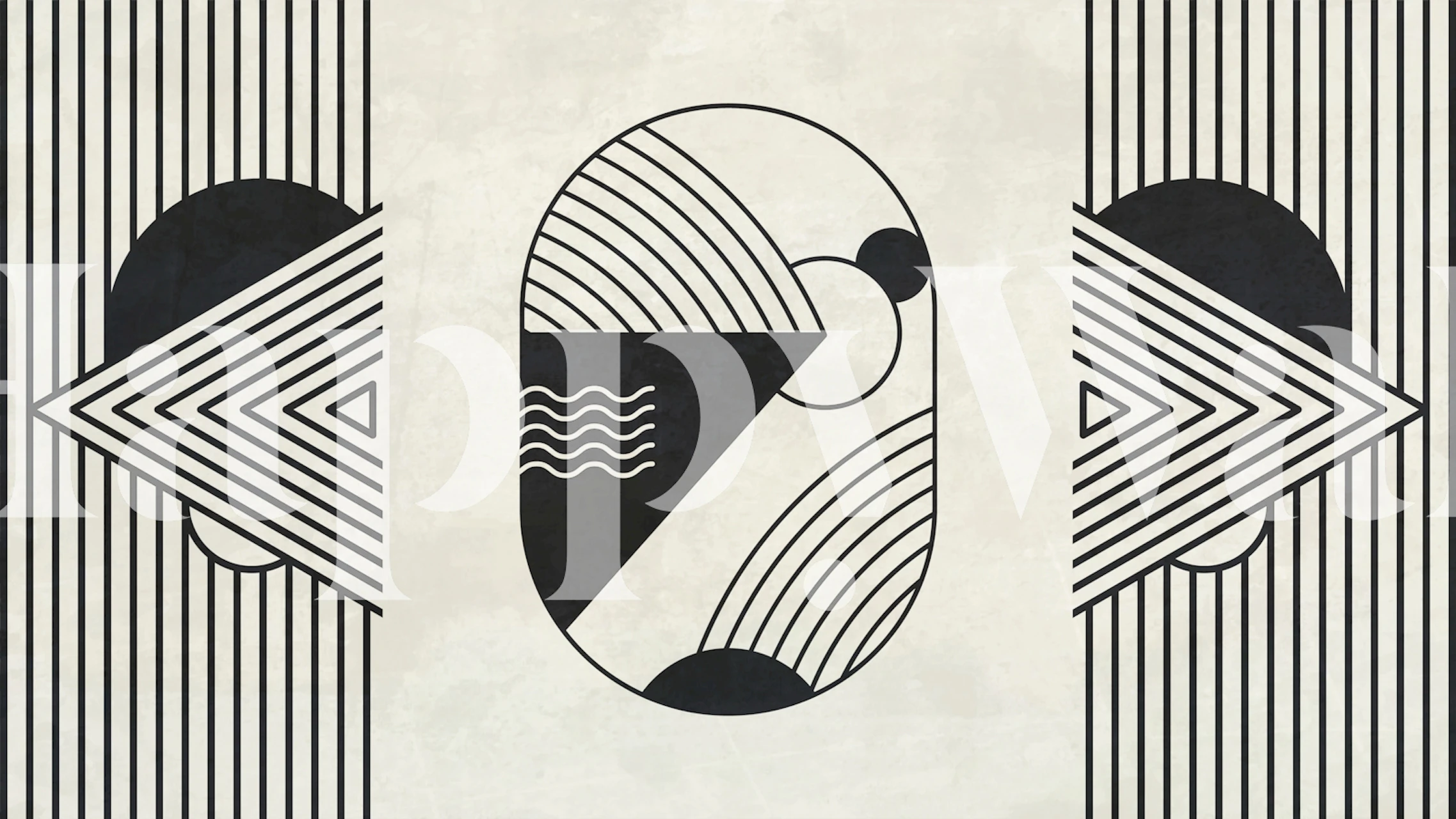 Abstract geometric shapes cosmic wall mural in black and white