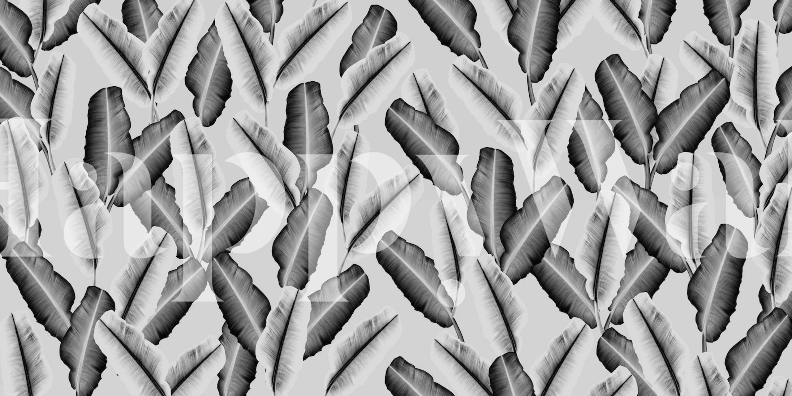 Stylish grey-scale tropical banana leaf pattern wall mural