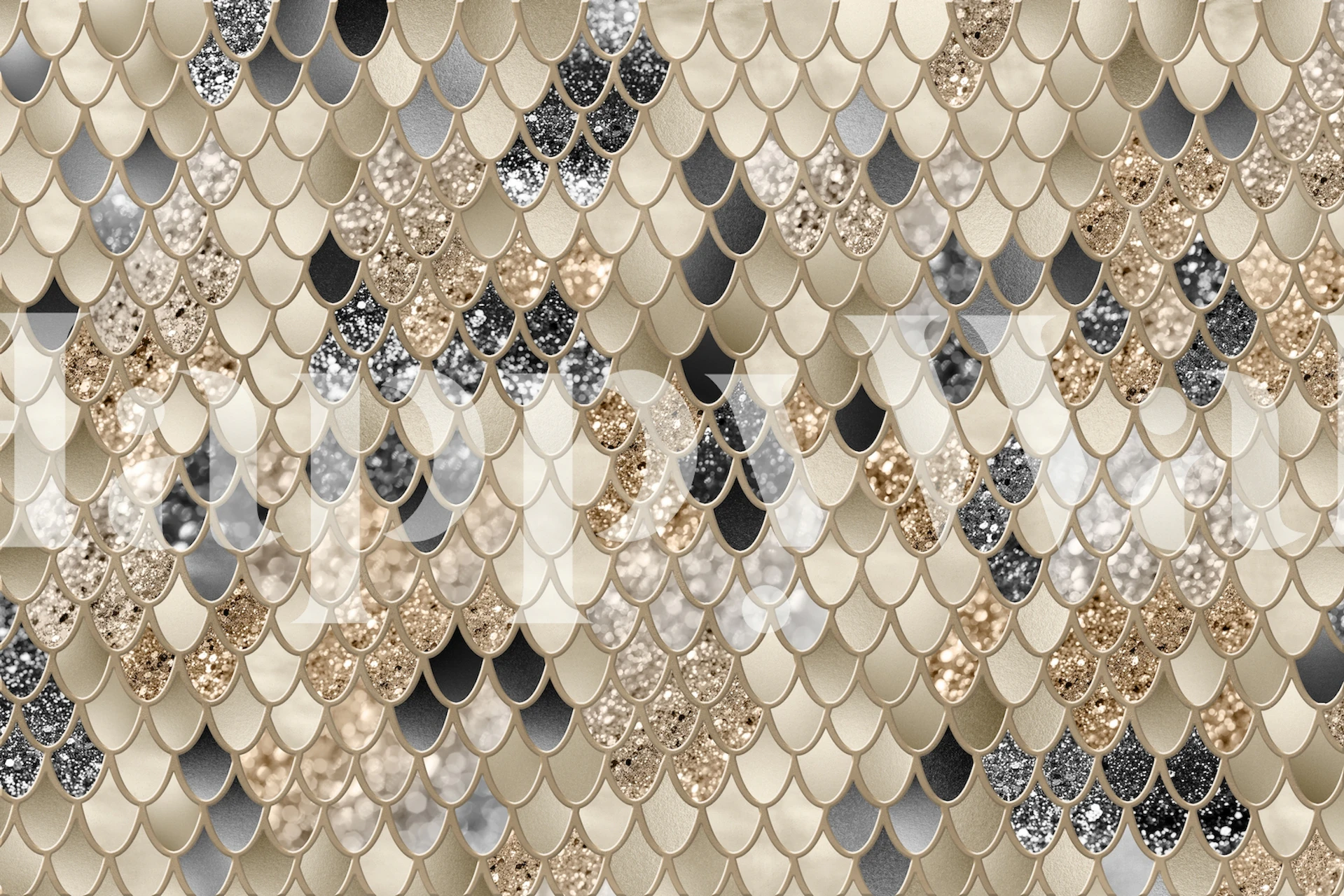 Gold and black mermaid scales pattern wallpaper