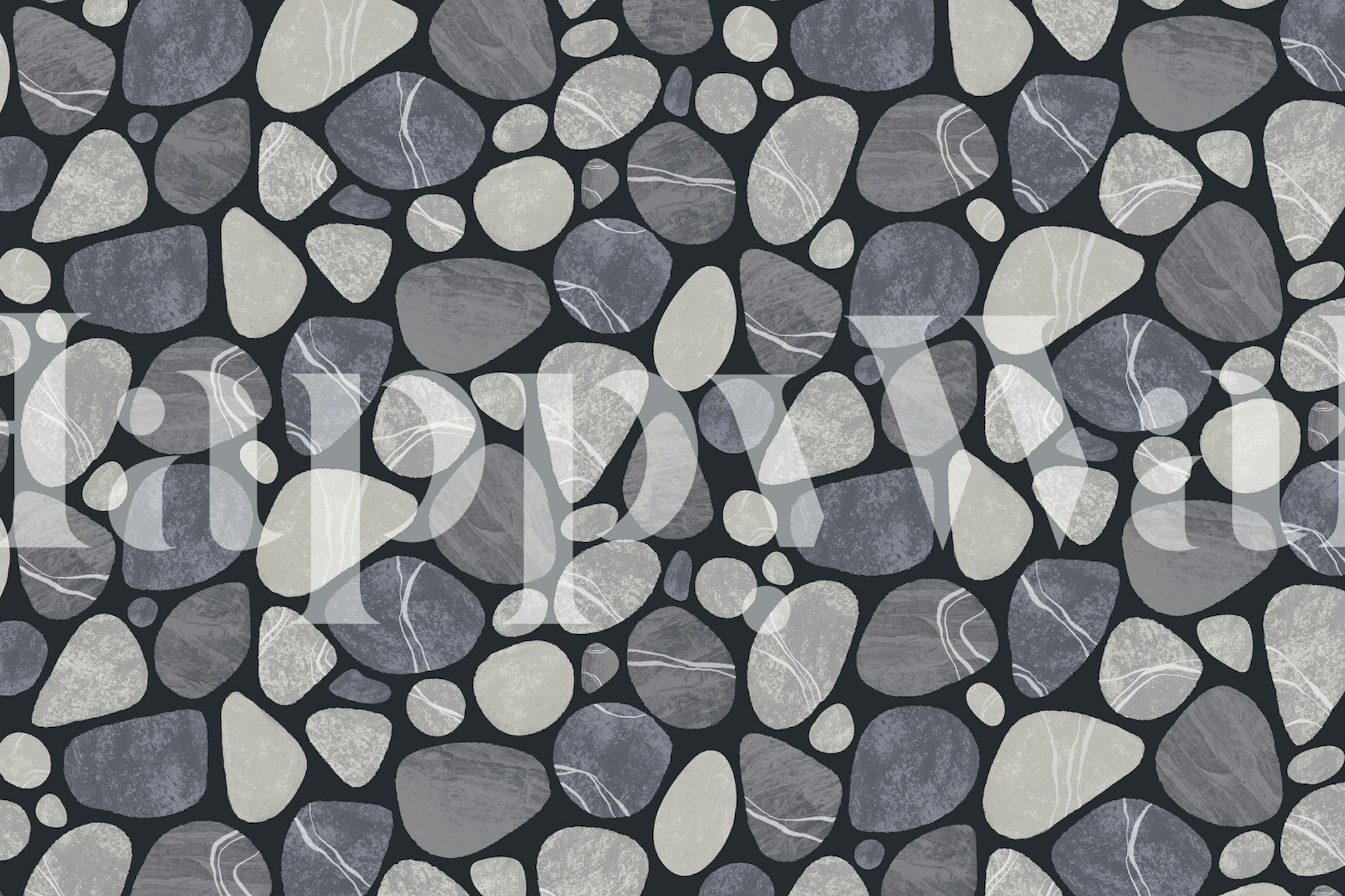 Grey pebble stone pattern on dark background wallpaper