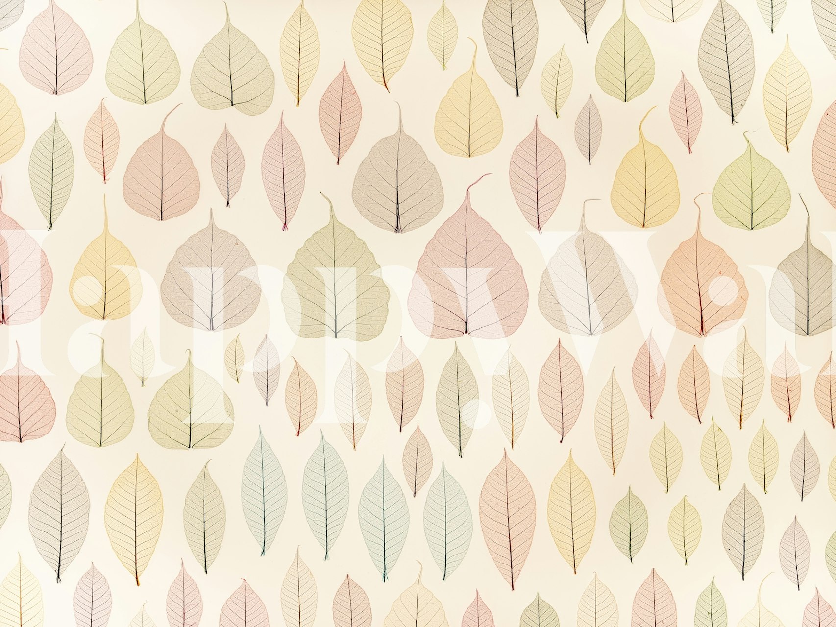 Pastel leaves in soft colors: pink, green, and beige wallpaper