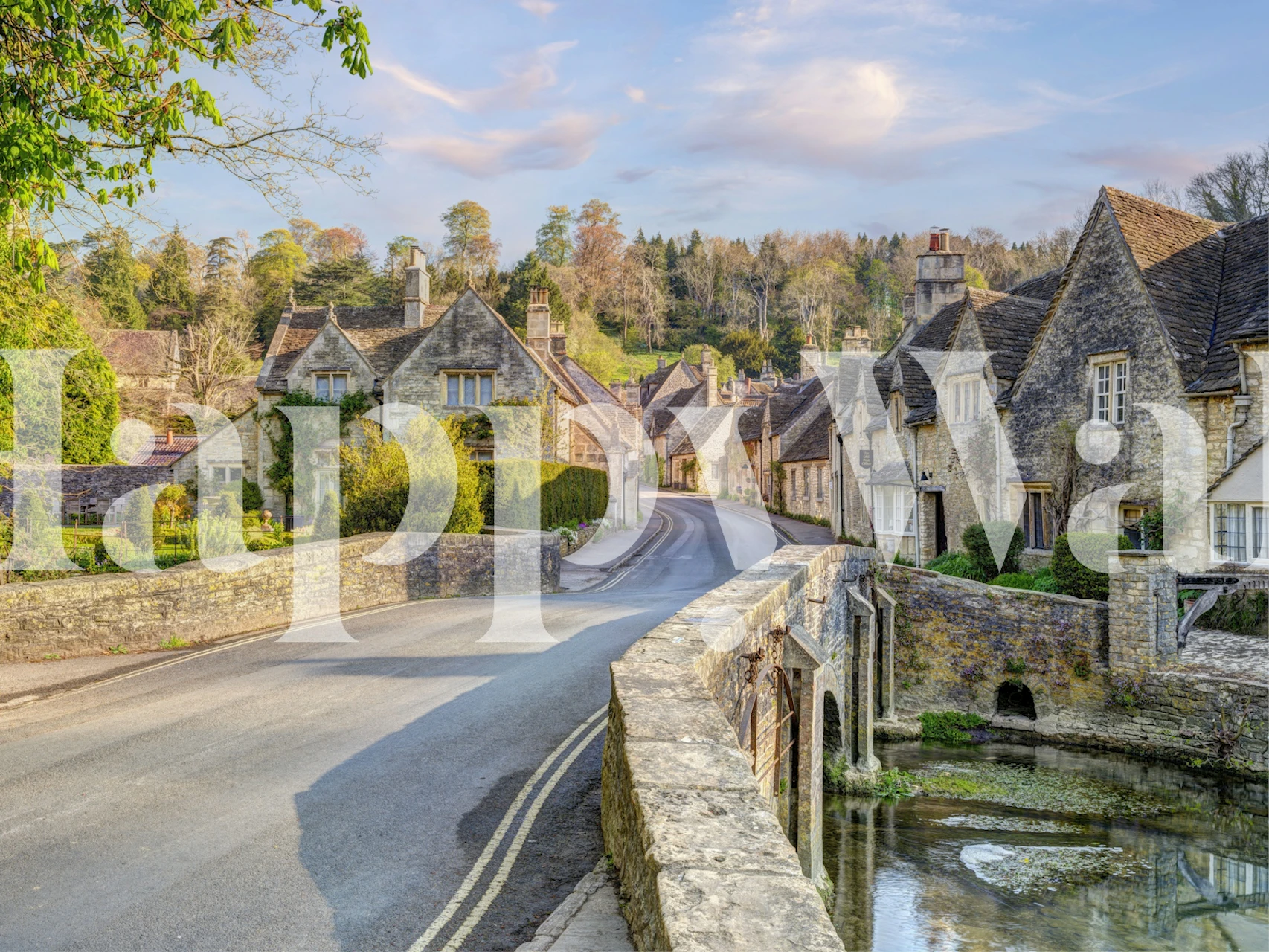 Quaint English village wallpaper in a room