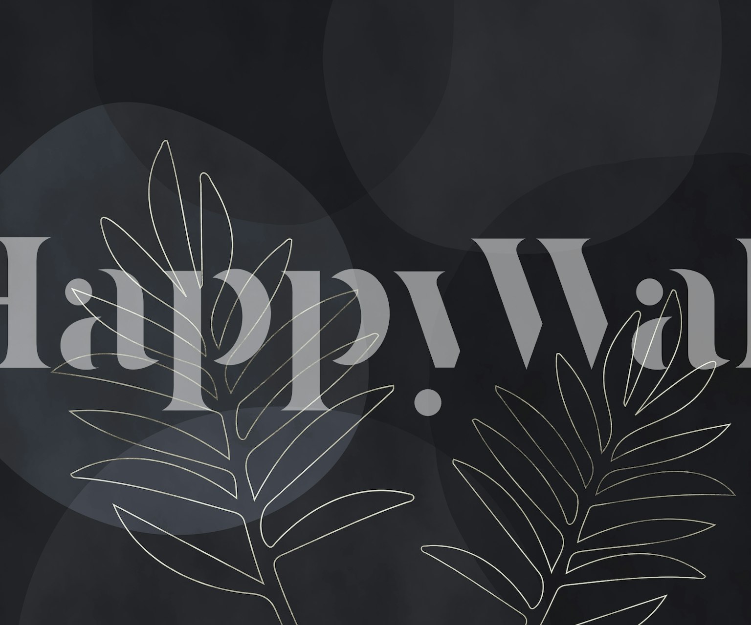 Tropical leaves outlined in silver against a dark grey background wallpaper