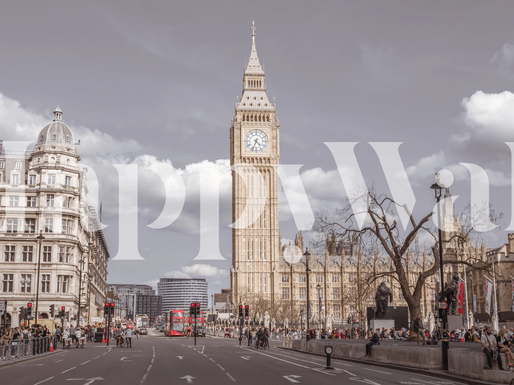 Big Ben clock tower and London architecture with gray tones wallpaper