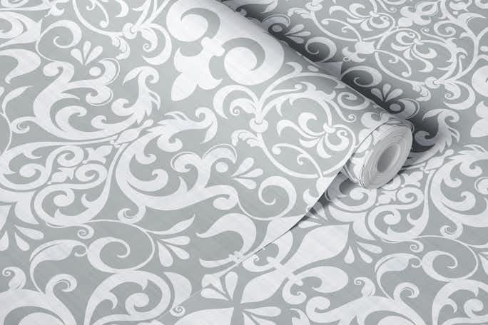 Fleur de Lis Damask French Linen Style Greywallpaper roll