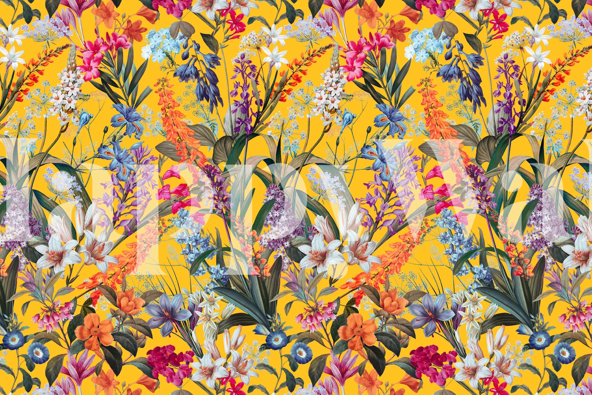 Colorful floral patterns on a yellow background wallpaper