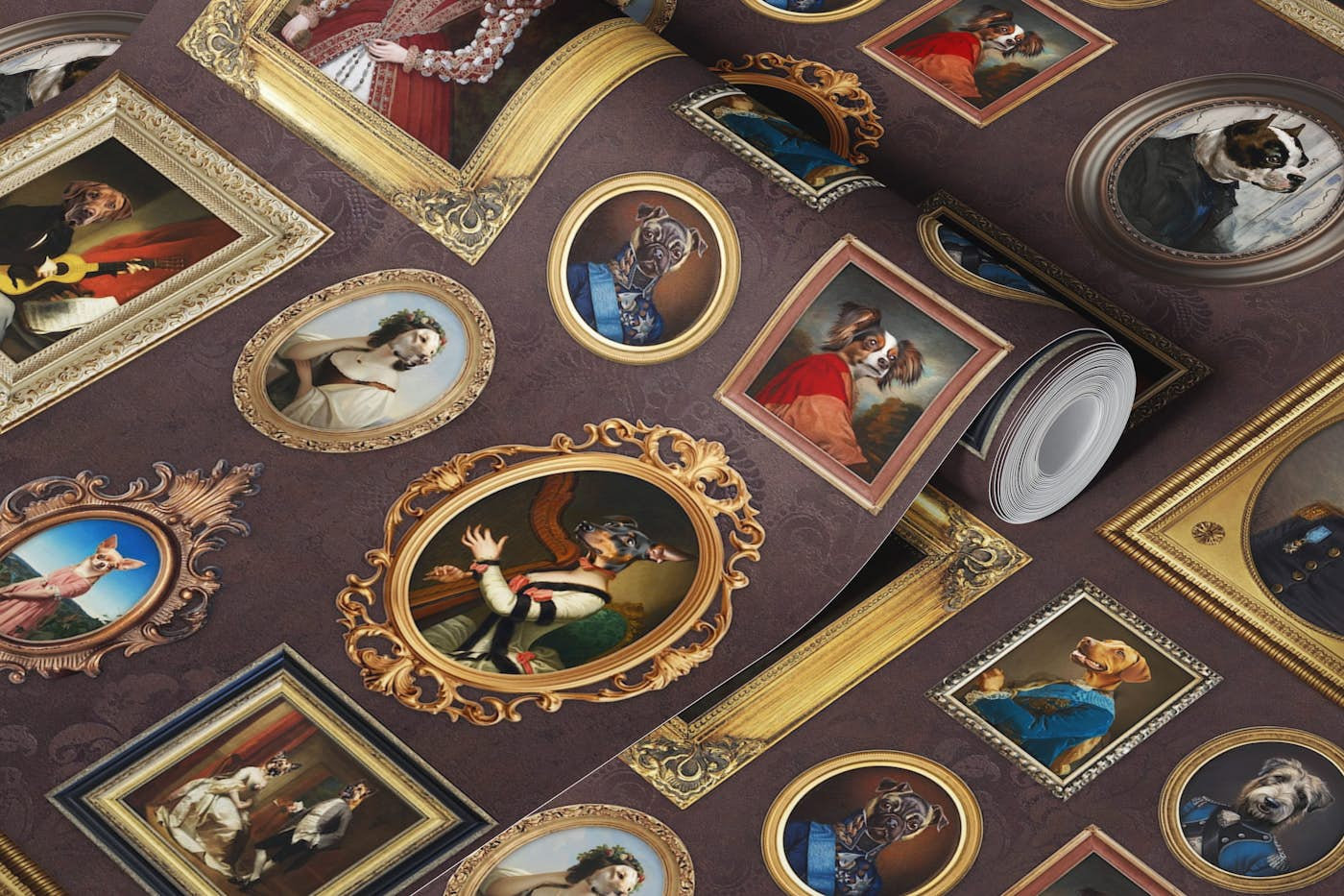 Dog Lovers Portrait Collection in Chocolate wallpaper roll