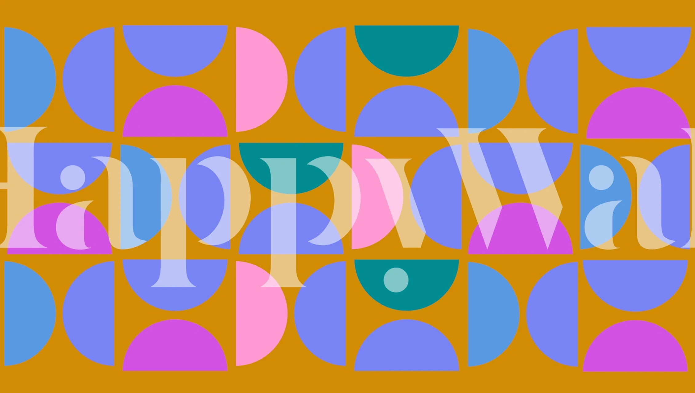 Geometric pattern with colorful half circles in shades of blue, green, pink on an orange background wallpaper