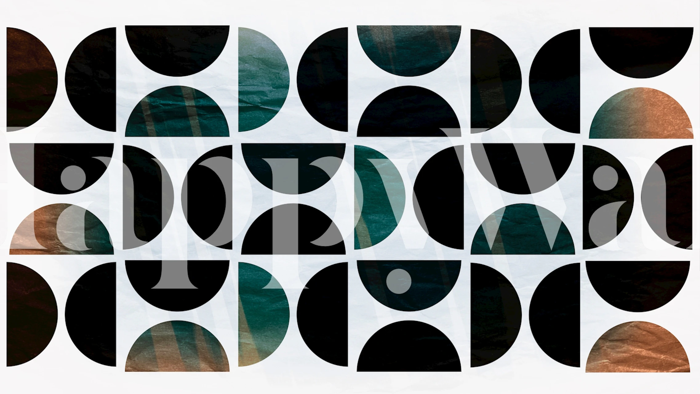 Geometric black and teal patterns with copper accents wallpaper