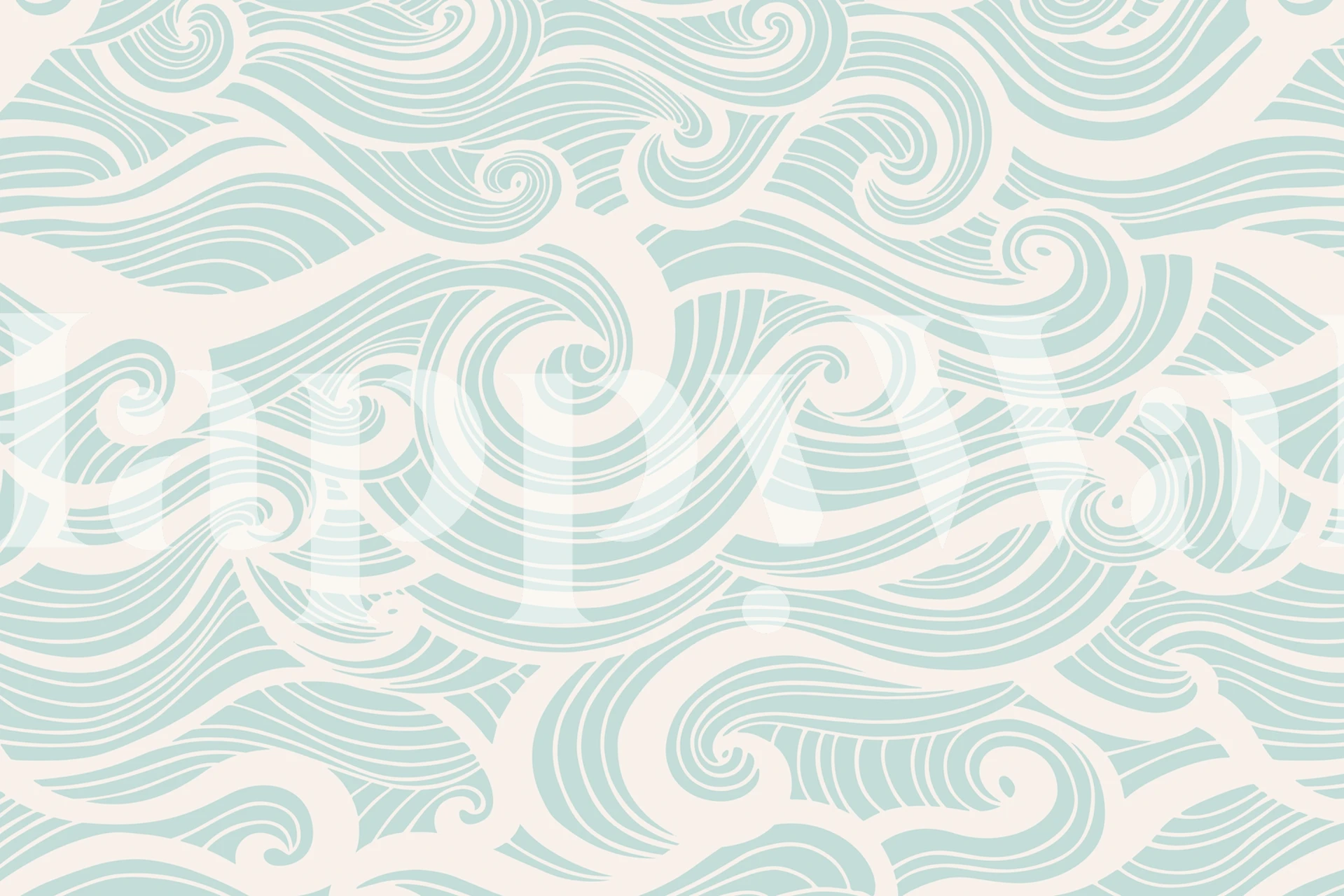 Abstract wave patterns in soft blue on cream wallpaper