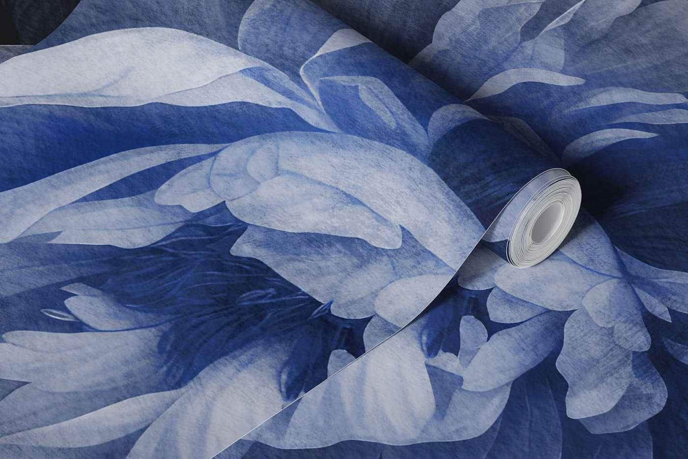 Blue Baroque Night Flowers Garden wallpaper roll