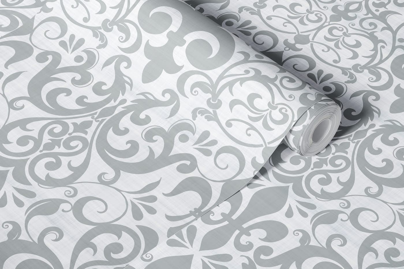 Fleur de Lis Damask French Linen Elegant Grey wallpaper roll