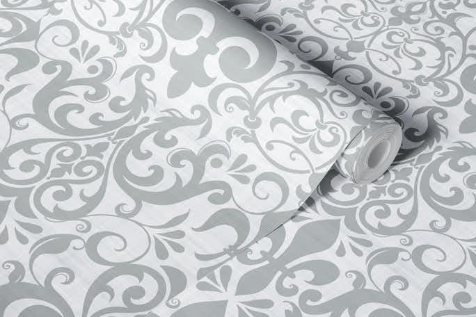 Fleur de Lis Damask French Linen Elegant Greywallpaper roll