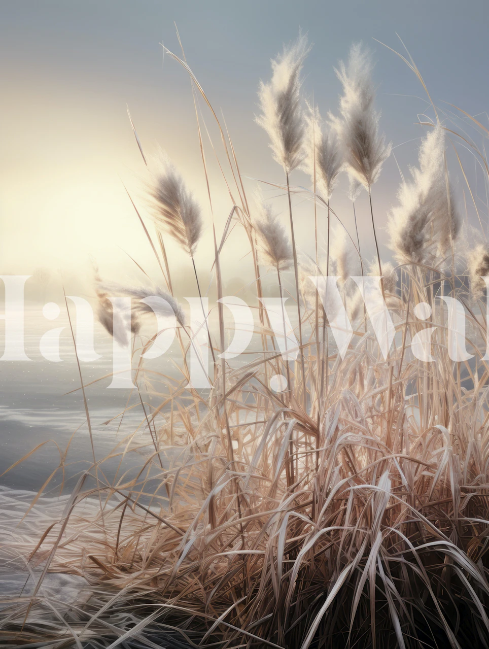 Pampas grass in soft beige and light tones wallpaper