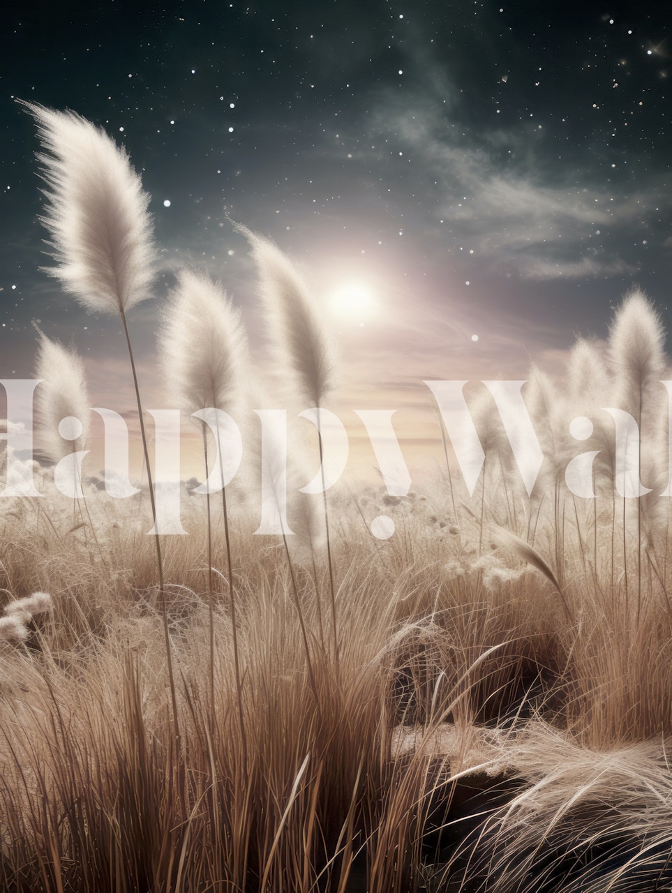 Pampas grass illusion tapet i et rum