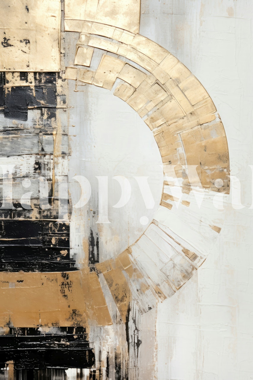 Abstract art wall mural with gold and neutral tones representing an energy field