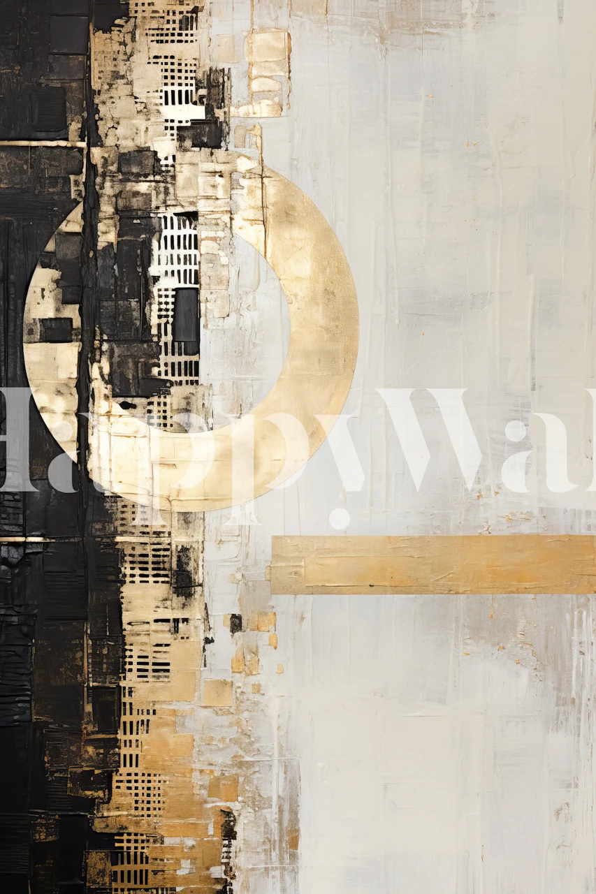 Gold circle and black geometric patterns abstract wallpaper