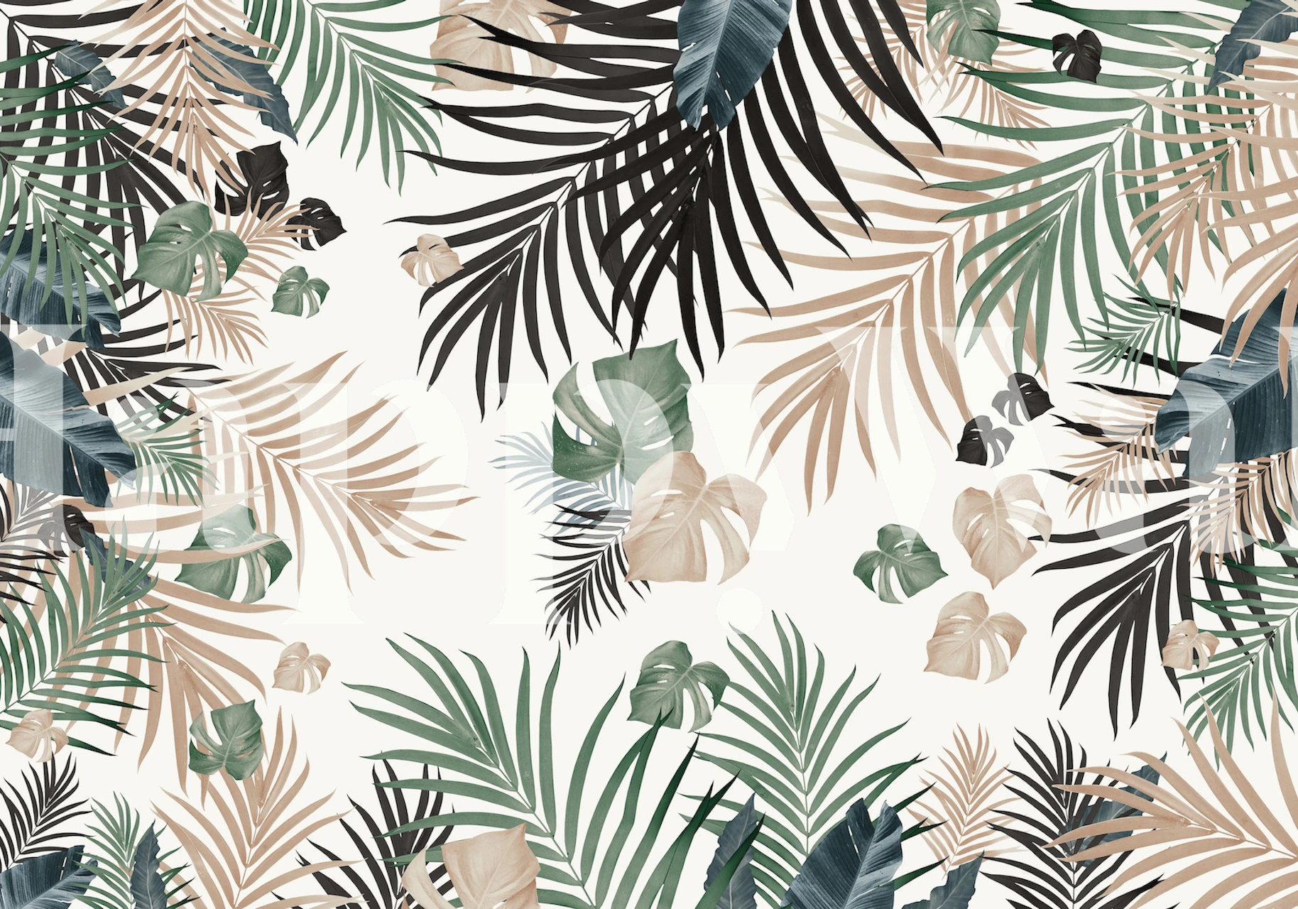 Tropical Jungle Leaves wall mural with a variety of green foliage