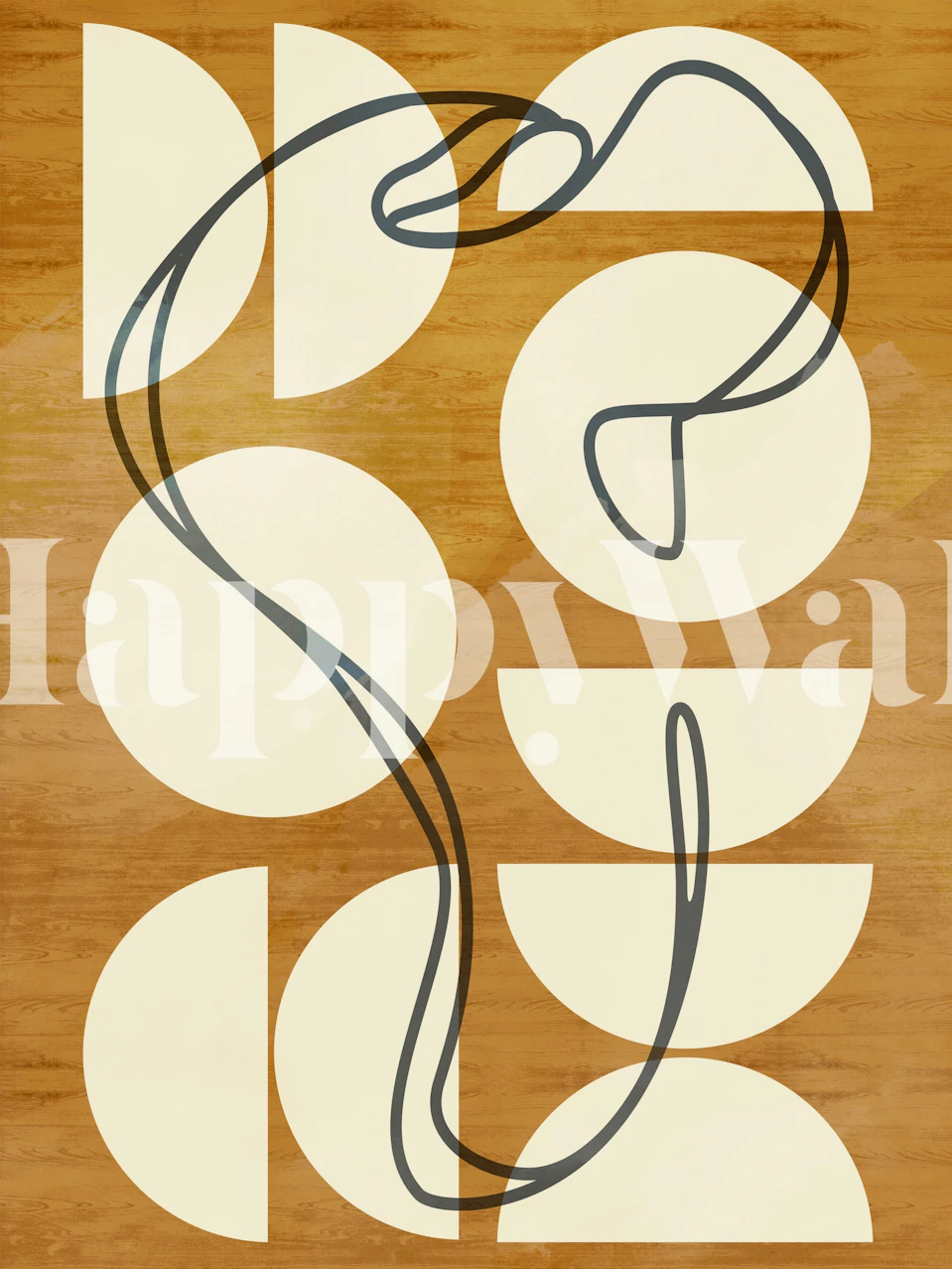 Geometric cream shapes and lines on a wood background wallpaper