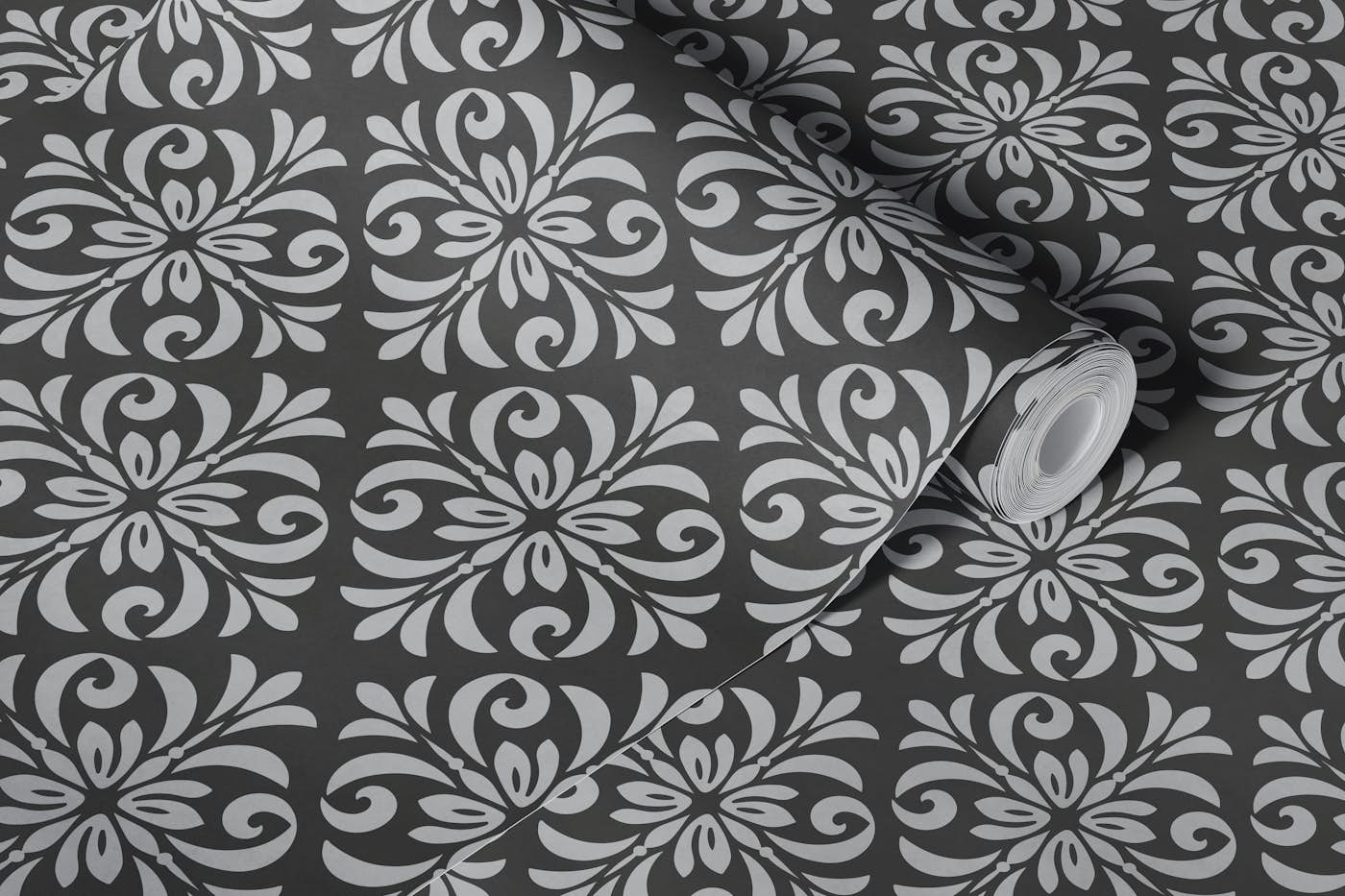 Classic Tile Ornament Pattern Neutral Grey wallpaper roll