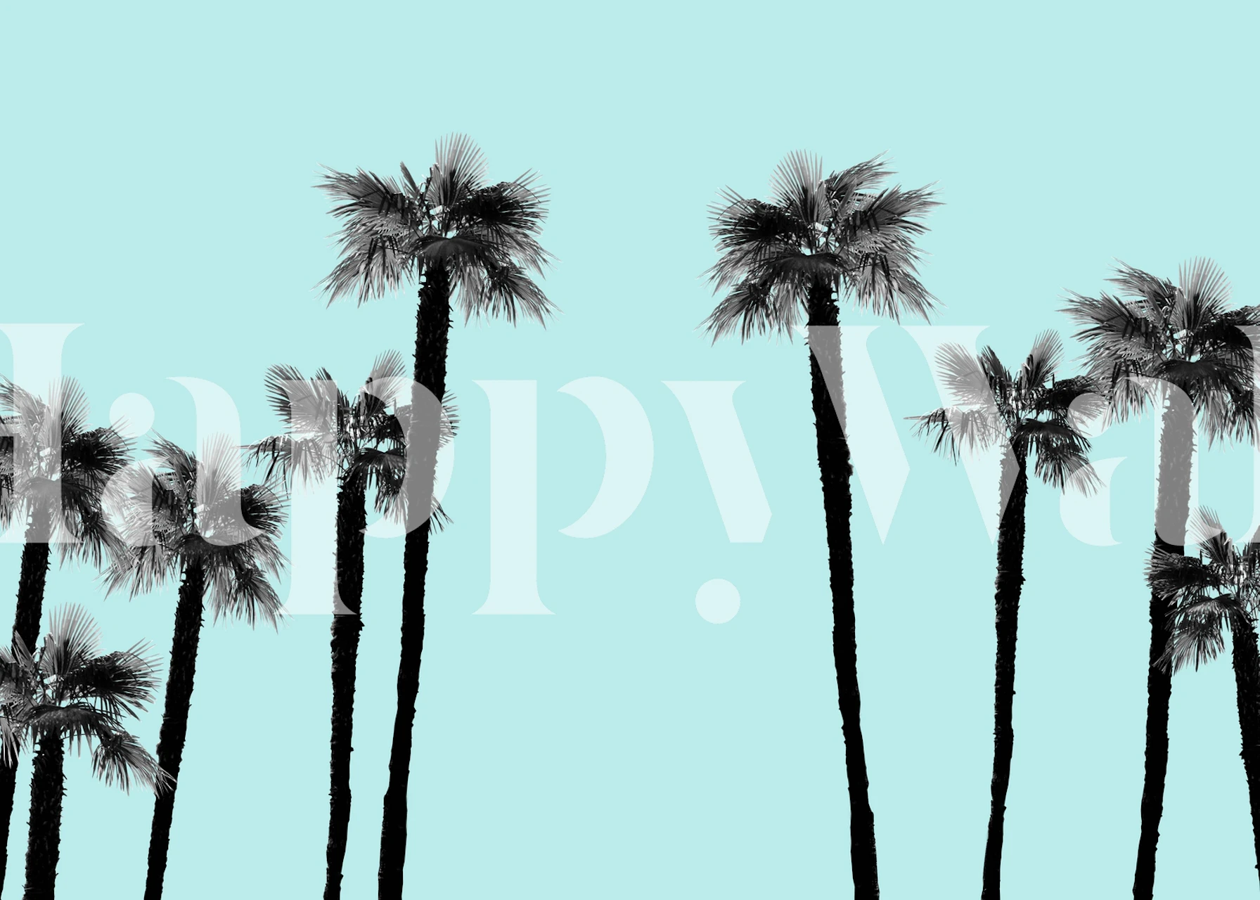 Black and white palm trees against a light turquoise background wallpaper