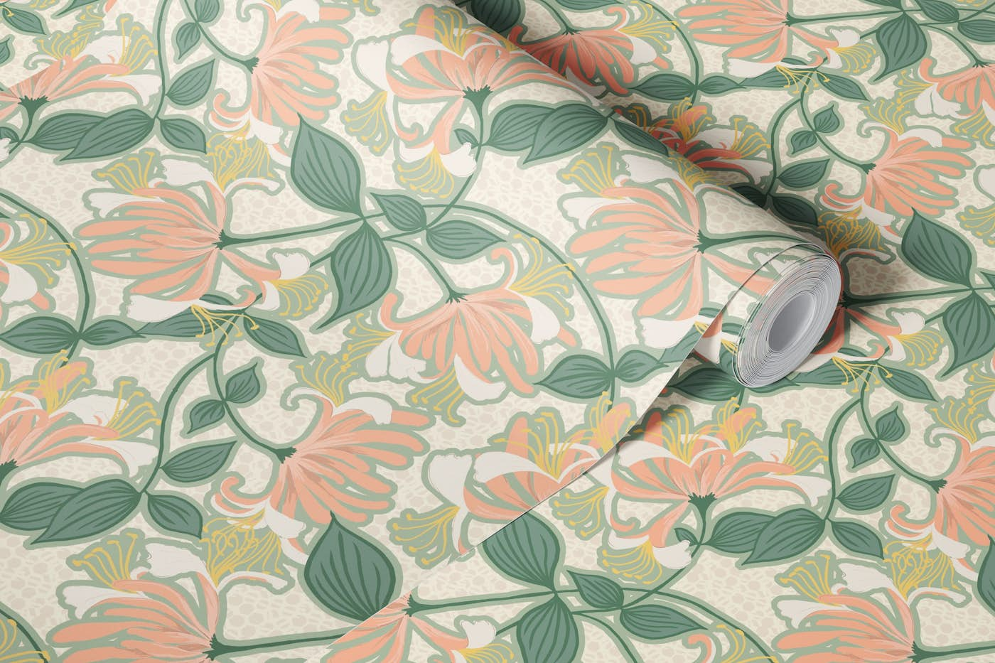 Peaches and Cream Honeysuckle Trailing Floral wallpaper roll