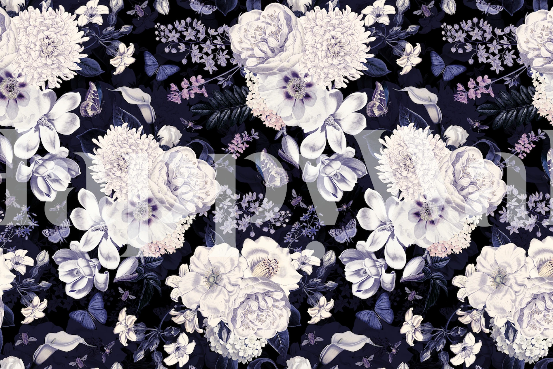 Dark Opulent Midnight Peony Garden w pokoju