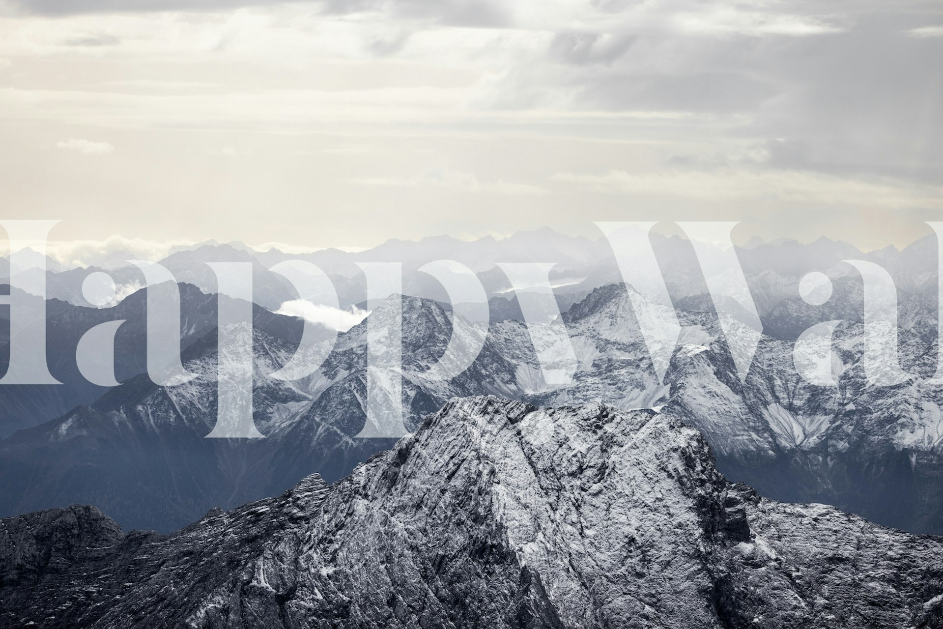 Snow-covered mountain peaks wall mural for interior decoration