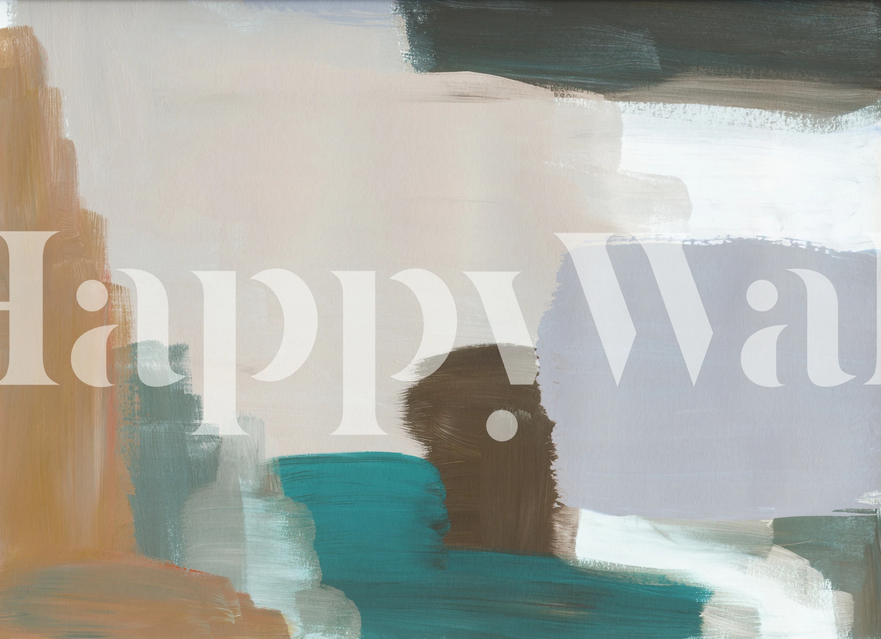 Colorful abstract brush strokes in beige, teal, gray wallpaper
