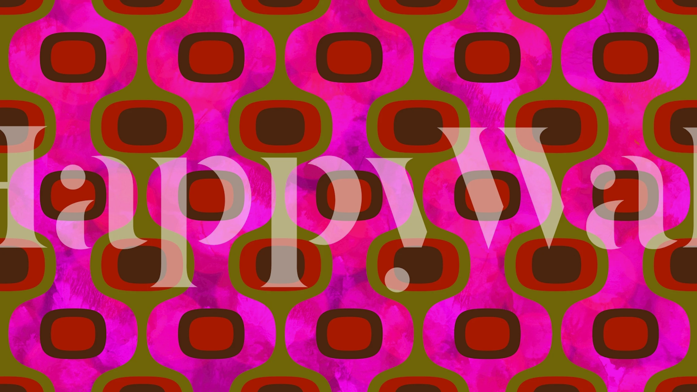 Geometric shapes in pink and green with brown outlines wallpaper