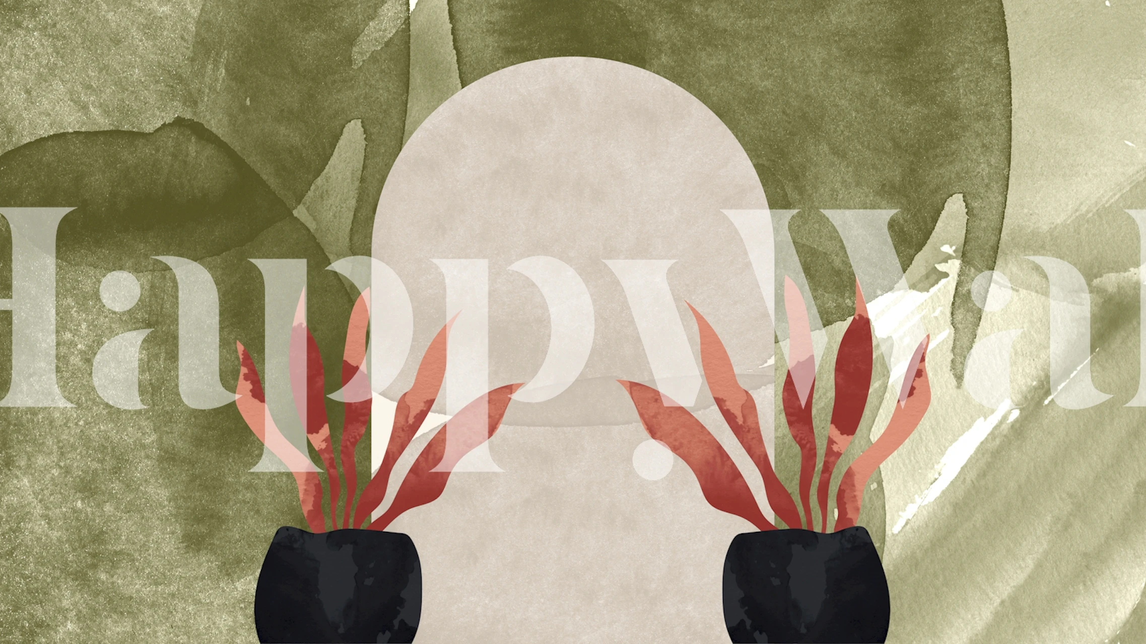 Mid-century watercolor floral design in earthy tones wallpaper