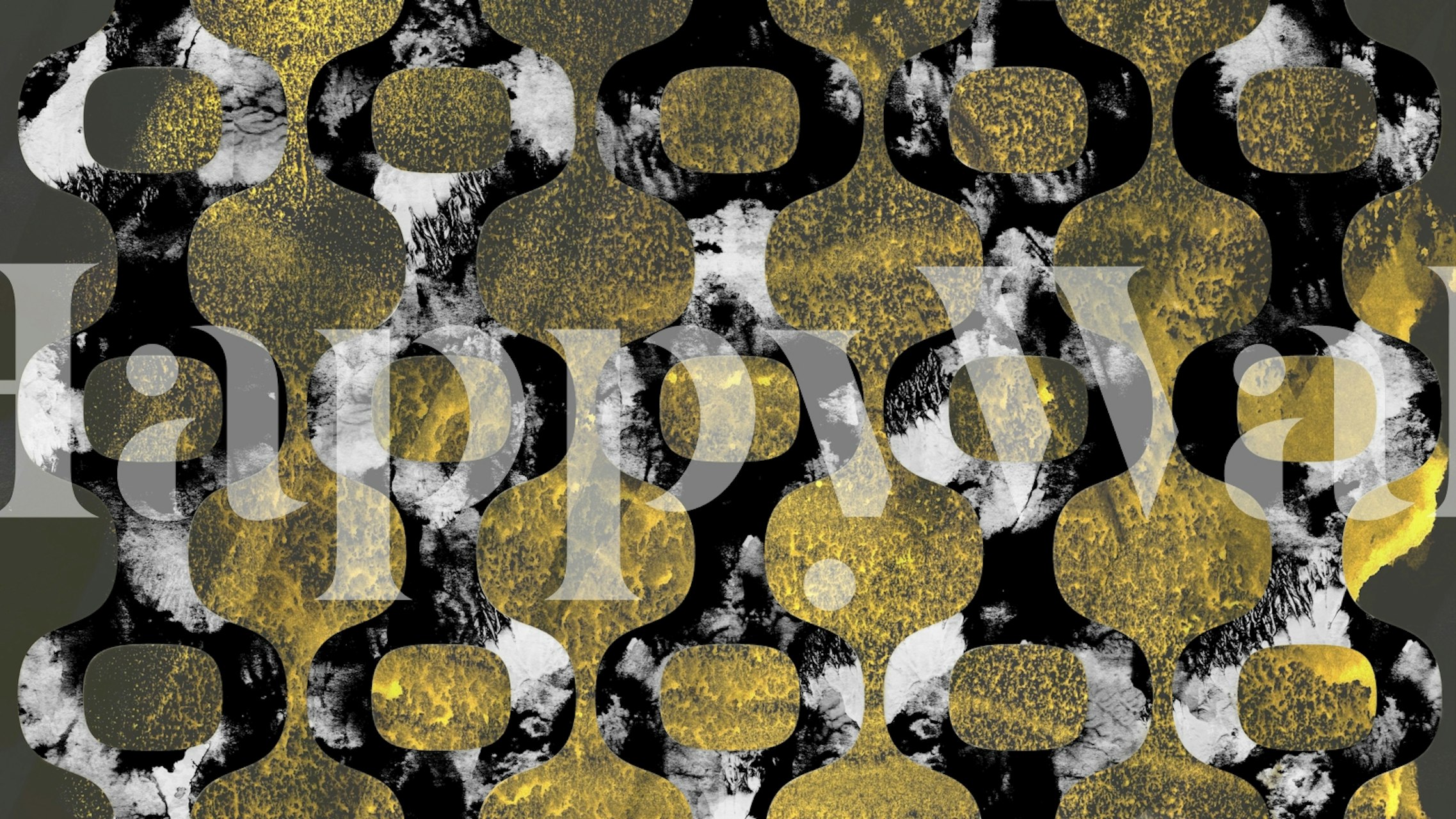 Mid-century geometric pattern in black and yellow marble wallpaper