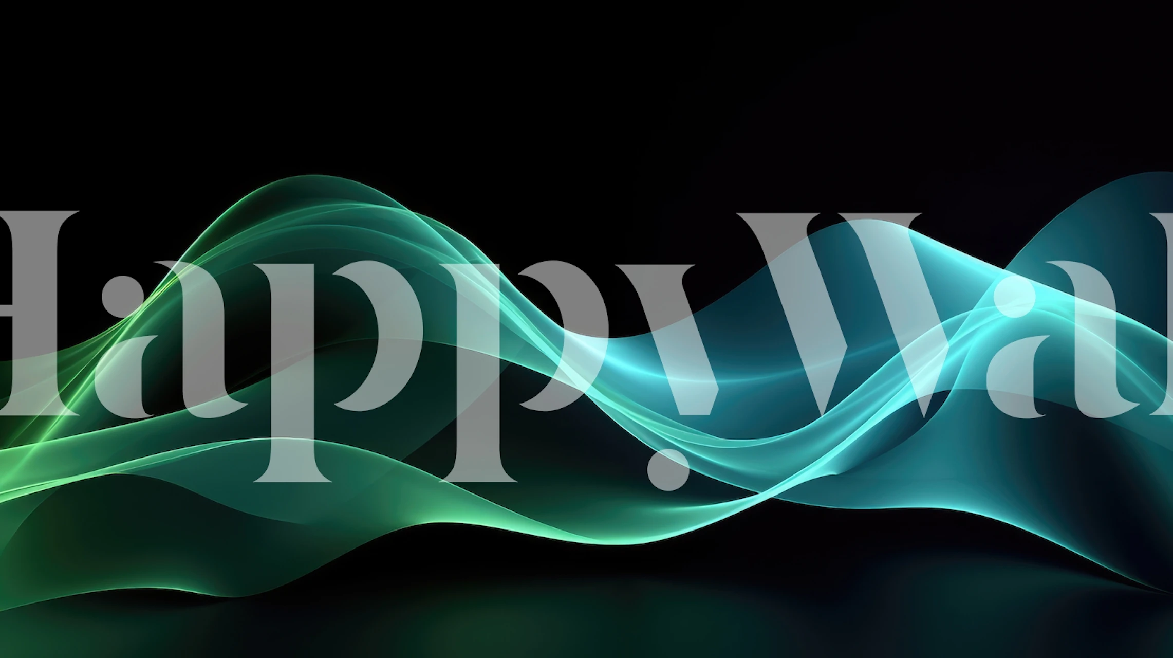 Abstract blue and green waves wall mural exuding a dreamy, serene nighttime ambiance