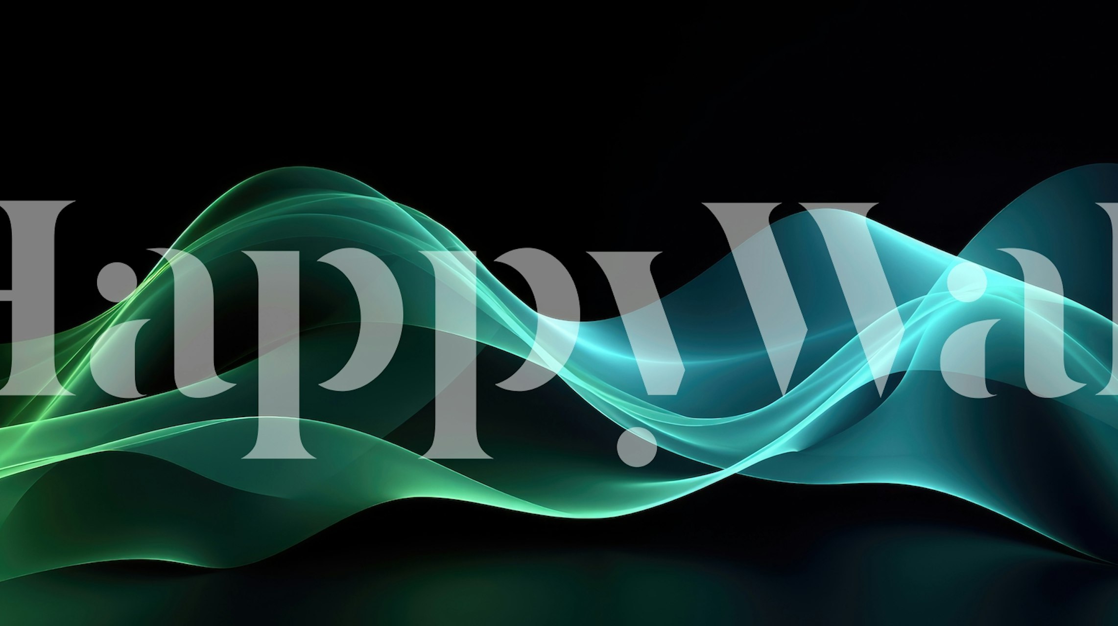 Abstract blue and green waves wall mural exuding a dreamy, serene nighttime ambiance