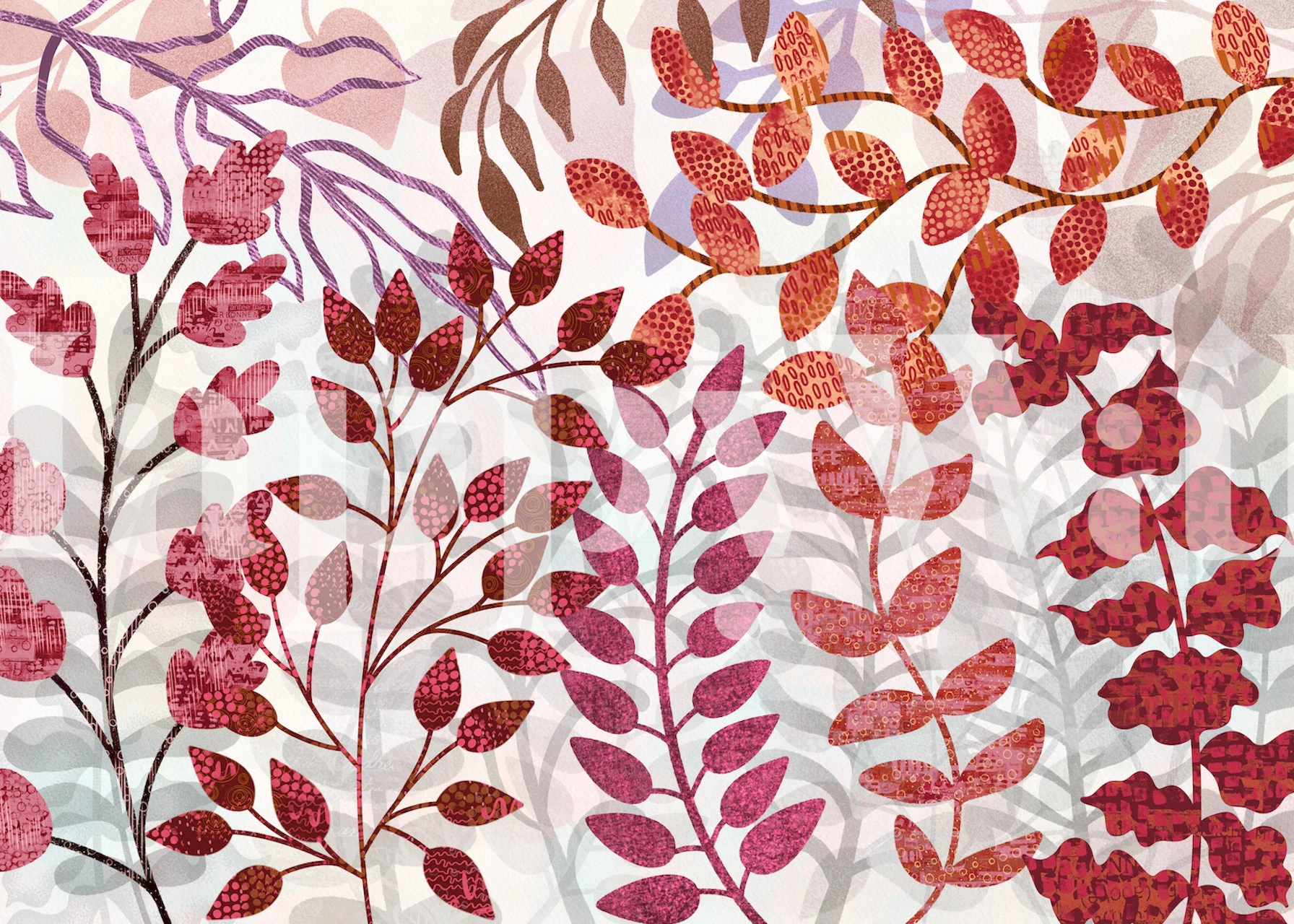Red and pink leaves on white background wallpaper