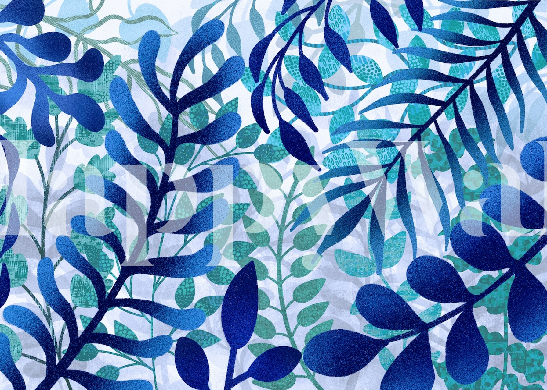 Leaf patterned wallpaper in a room setting