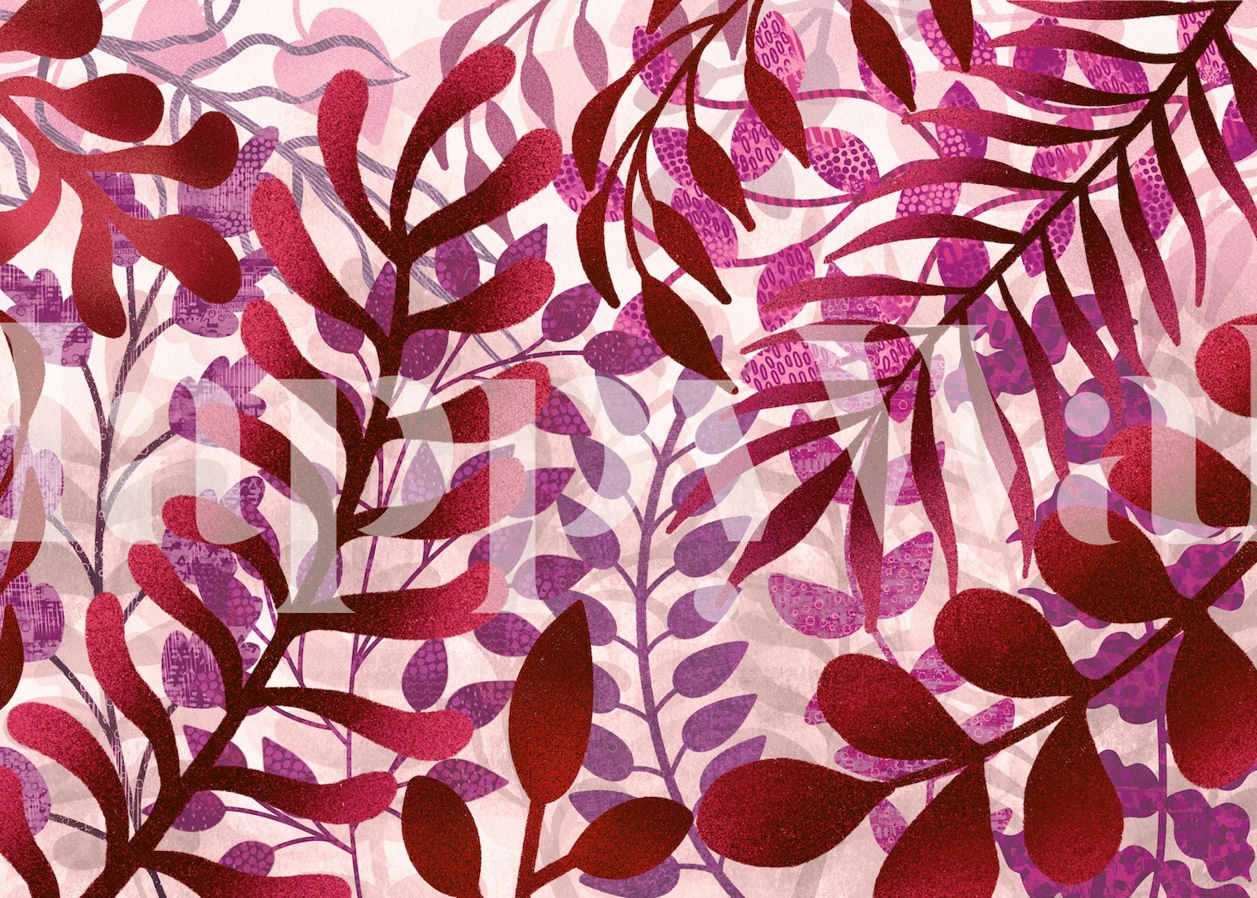 Pink and purple leaves pattern wallpaper